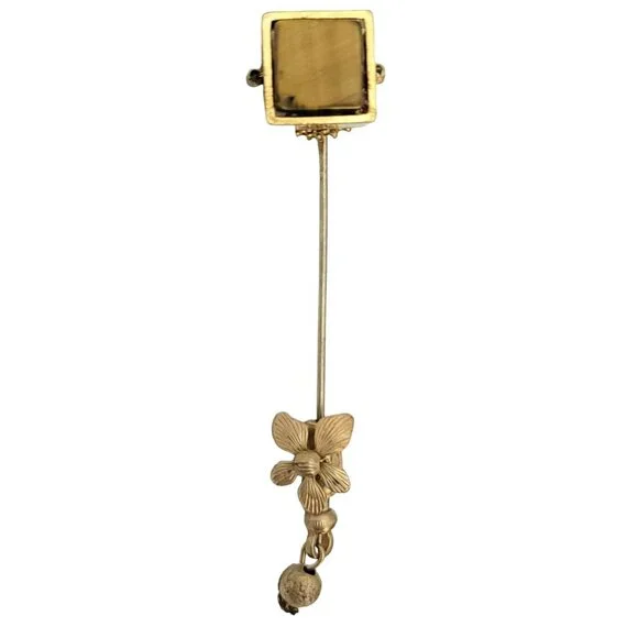 Miriam Haskell Vintage Gold Tone Tiger Eye Cube Stick Pin, M60
